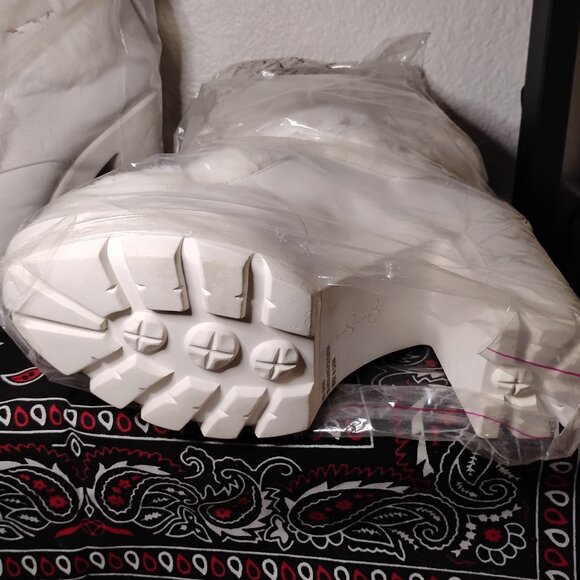 Jessica Simpson Leather Faux Fur Chunky Lace-Up Platform Boots, Mirie White - Picture 6 of 7